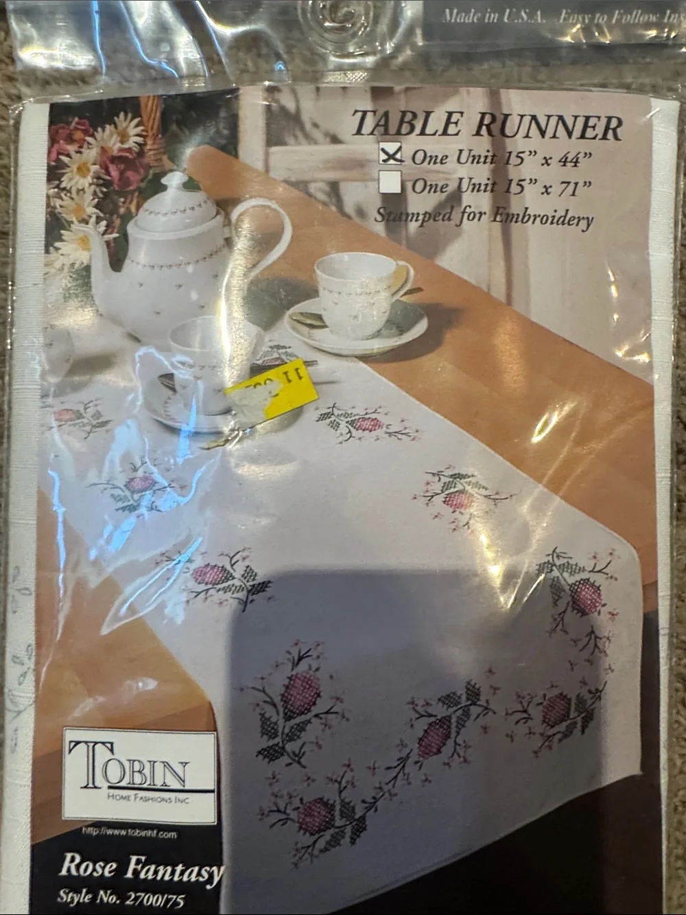 3 Tobi White Table Runners with Pink, purple and Yellow Floral Embroidery